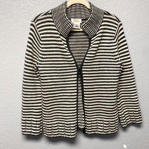 Talbots Sz Medium Grey White Open Front Wool Cardigan Sweater Angora Rabbit Hair
